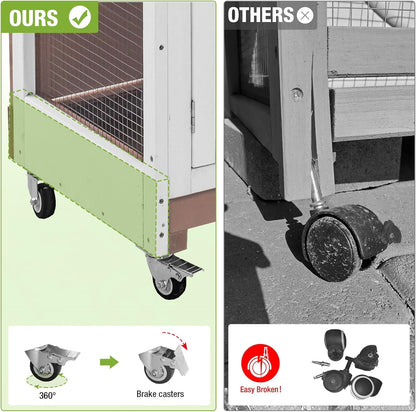 GUTINNEEN Rabbit Hutch Indoor Mobile Outdoor Bunny Cage with Openable Middle Door, Two Story Guinea Pig Cage with Wheels, 36" L x 17.7" W x 36.4" H