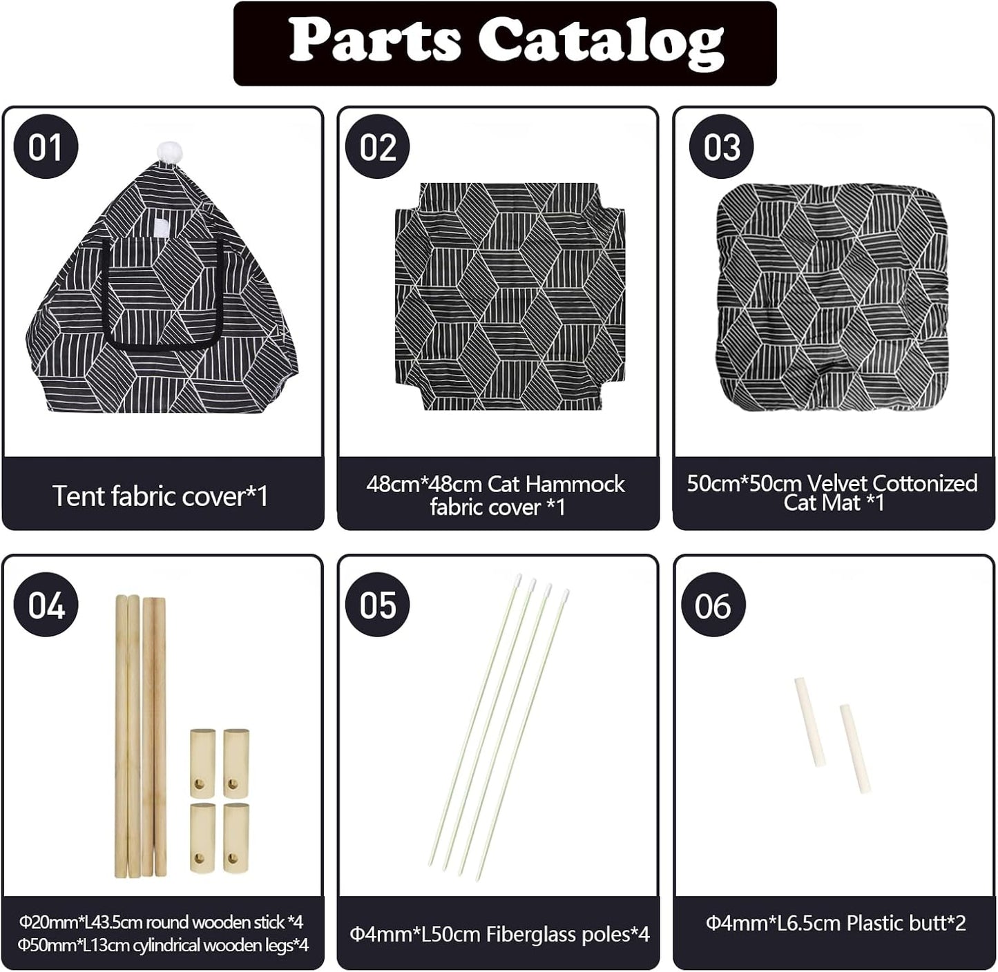 2-in-1 Elevated Cat Tent Cat House, Quick Assembly and Disassembly, Portable Indoor/Outdoor Cute Cat Bed Cave-Black Diamond Pattern