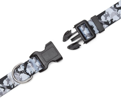Mercano Adjustable Dog Collar - Special Design Patterns, Soft Nylon Comfortable Sturdy Pet Collar for Small Medium Large Dogs (S, Dog Camouflage Grey)