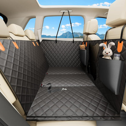 Waterproof Dog Car Seat Cover for Back Seat – Heavy Duty Back Seat Extender for Dogs with Hard Bottom, 7-Layer Protection, Non-Slip & Scratchproof, Easy to Install (Black) - Pawvie
