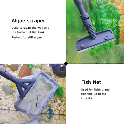AQUANEAT 6 in 1 Fish Tank Cleaning Tools, Aquarium Cleaner Set with Adjustable Handle, Including Algae Scraper, Sponge Pad, Fish Net, and Brush