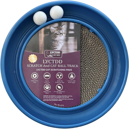 Interactive Cat Ball Track Toy for Indoor Cats, Cat Scratching Board & Exercise Set for Bored Indoor Adult and Kitten Mental & Physical Stimulation, with Spare Ball to Prevent Loss (Blue)