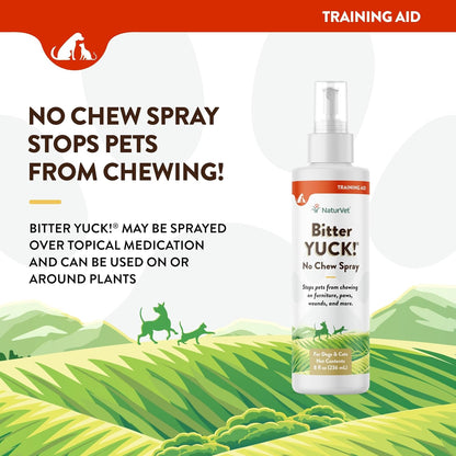 NaturVet Bitter Yuck! No Chew Spray for Dogs, Cats, and Horses Pet Training Spray, Liquid, Made in The USA, 16 Ounce