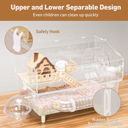 Hamster Cage 8 in 1 with All Accessories, Portable Hamster Cages with Full Transparent Viewing, Excellent Ventilation, Castle Habitat, Dwarf Hamster Cage Suitable for Gerbil, Other Small Animals