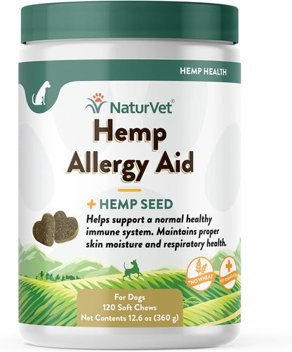 NaturVet Hemp Allergy Aid Supplement for Dogs, Hemp Seed, Antioxidants, Omegas, Dha & Epa for Healthy Skin & Respiratory Health, 120 Count