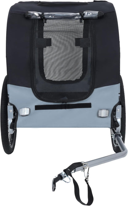 Blue-Grey Large Folding Bike Trailer for Dogs – Heavy-Duty Steel Frame, 66LB Capacity Pet Carrier for All-Terrain Cycling, Jogging & Camping Adventures! - Pawvie