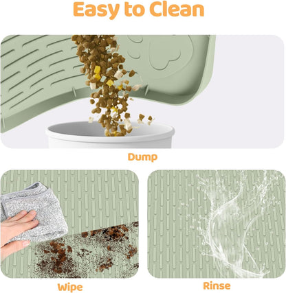 Cat Food Mat, 50" x 35" Extra Large Silicone Pet Feeding Mat with Raised Edge Pet Placemat for Food and Water Bowl Non-Slip, Easy to Clean, Floor Protection (Green)