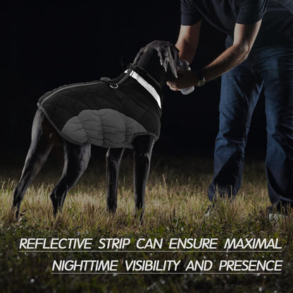 FUAMEY Dog Coat for Large Dogs,Waterproof Dog Winter Jacket with Harness Built in Puppy Cold Weather Coats Reflective Pet Vest with Zipper Warm Fleece Dogs Snowsuit Windproof Black XXL