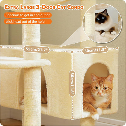 PAWZ Road Heavy Duty Cat Tree for Large Cats, 81 Inches Tall Cat Tower with 2 Perches, 2 Condos and Spacious Hammock, XL Extra Large Condo with 7 Scratching Posts for 20lb+ Adult Cats,Beige