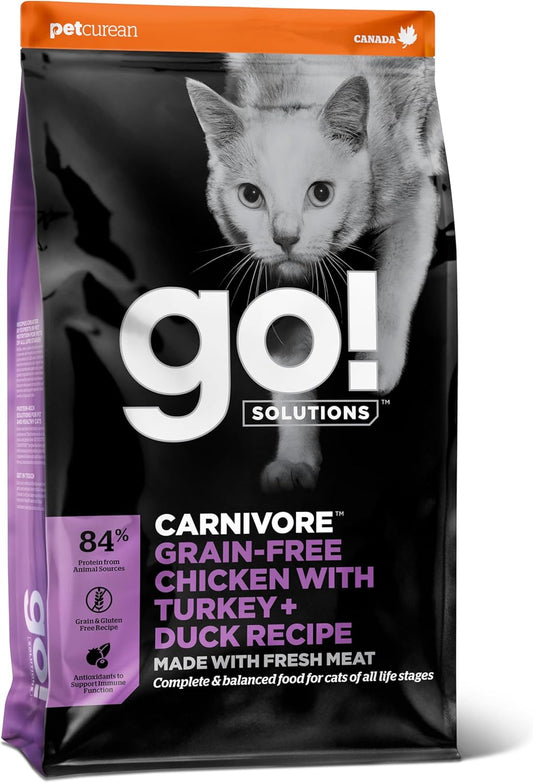 Go! Solutions Carnivore, Grain-Free, Protein Rich Dry Cat Food, Chicken, Turkey and Duck Recipe, 3 lb Bag