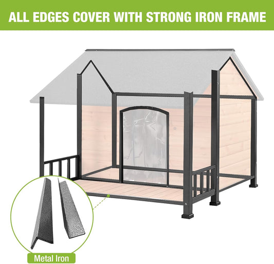 Gutinneen Large Dog House Outdoor Dog Kennel with All-Around Iron Frame Dog Cage Perfect for Small & Medium & Large Dogs,Roomy