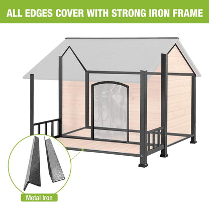 Gutinneen Large Dog House Outdoor Dog Kennel with All-Around Iron Frame Dog Cage Perfect for Small & Medium & Large Dogs,Roomy