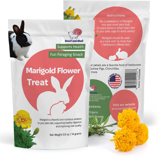 Snout and Shell Marigold Flower Treat for Small Pets – Organic, Healthy Digestive Support – Fun Foraging Snack for Rabbits, Guinea Pigs, Chinchillas, and More – 0.5 oz / 14g