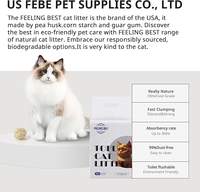 Tofu Cat Litter 11.2LB(5.6lb×2bag) Clumping, 100% Natural Raw Materials, Clumping,Flushable,Ultra Absorbent and Fast Drying,Solubility in Water,Really Dust-Free,Less Scattering