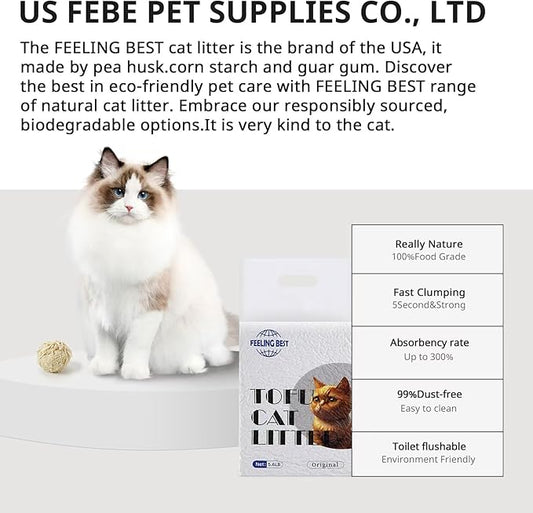 Tofu Cat Litter Clumping, Flushable,Ultra Absorbent and Fast Drying,Solubility in Water,Really Dust-Free Esay Clean,Dust-Free,100% Natural Materials,Less Scattering,33.6lb (5.6lb* 6bags)