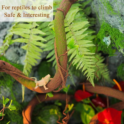 63in Bendable Thick Artificial Tree Branches Faux Wood Tree Trunk Twigs Grapevines Moss Plants Garland With Green Leaves For Wall Hanging Reptile Climbing Halloween Outdoor Arch Home Garden Decoration