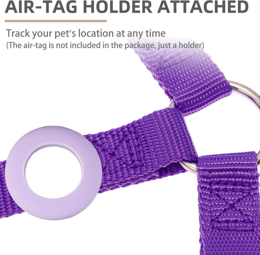 PUPTECK No Pull Dog Harness Soft Adjustable Basic Nylon Step in Puppy Vest Outdoor Walking with ID Tag and A-ir Tag Case, Purple, M