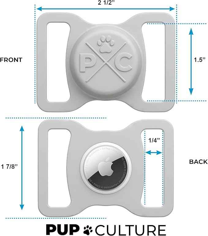 Pup Culture AirTag Dog Collar Holder - Extra-Durable, Lightweight, Protective Case for Tracking Your Pet Using Apple AirTag - Grey 1.5 Inch