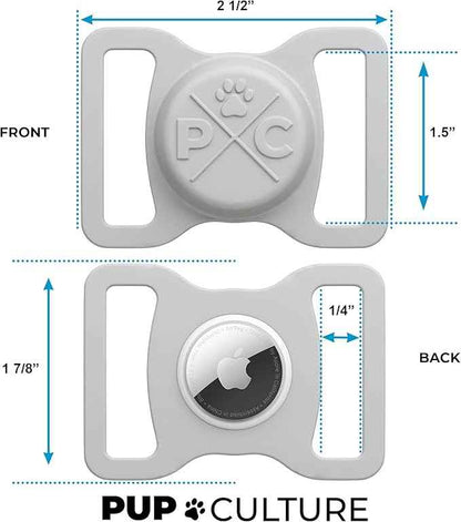 Pup Culture AirTag Dog Collar Holder - Extra-Durable, Lightweight, Protective Case for Tracking Your Pet Using Apple AirTag - Grey 1.5 Inch
