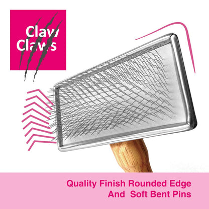 Pet Slicker Brush for Medium Dogs, Wooden Handle with Stainless Steel Soft Pins, Gently Remove Tangled, Loose Undercoat and Mats Hair, Pet Grooming Brush Tool (6.6")