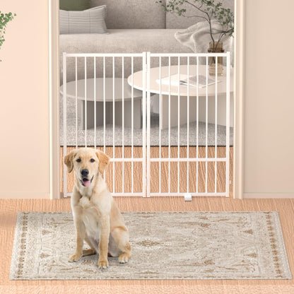 Full Metal Freestanding Dog Gate with Door, 36''Height Foldable Pet Dog Fence for Indoor & Outdoor, 2 Panels Extra Wide Free Standing TallDog Gates for Doorways,House,Stairs,Porch,Deck,Yard