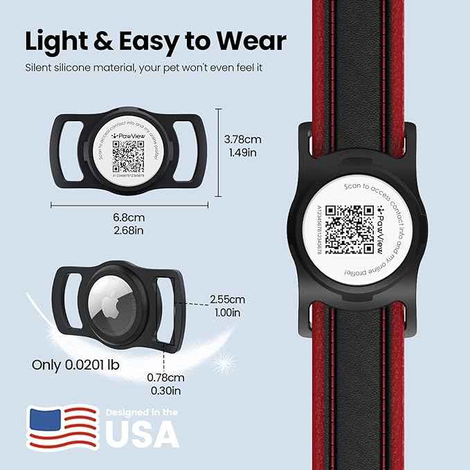 for AirTag Dog Collar Holder, Smart QR Code Holder for Cats and Dogs, for AirTag Protective Cases - Scan Alert, Instant Location, Pet Online Profile, Contacts Info (1 Pack, Black)