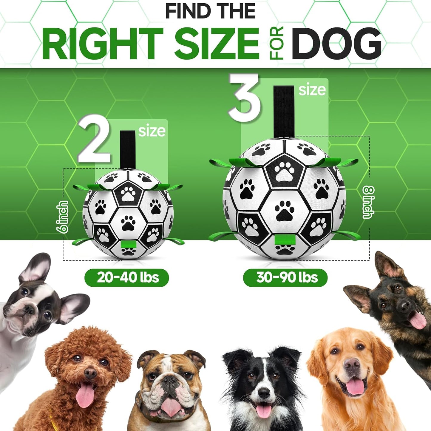 QDAN Premium Dog Toys Balls, Dog Soccer Ball with Straps, Dog Birthday Gifts, Herding Ball, Durable Balls for Small Medium Pet, Puppy Outdoor Toy, Pet Training Soccer Ball, World Cup Soccer (6 Inch)