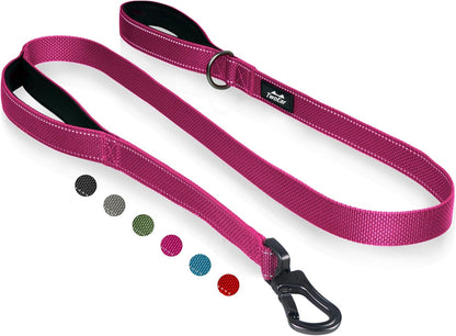 TwoEar 6FT 1IN Strong Rose Dog Leash with 2 Padded Handles, Traffic Handle Extra Control, Comfortable Soft Dual Handle, Auto Lock Hook, Reflective Walking Lead for Small Medium and Large Dogs