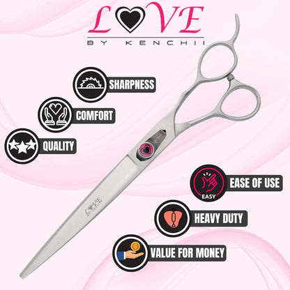 Kenchii Love Dog Grooming Scissors, 8 Inch Straight Shears, Dog Scissors for Grooming, Professional Pet Grooming Scissors, Heavy Duty, Durable and Sharp