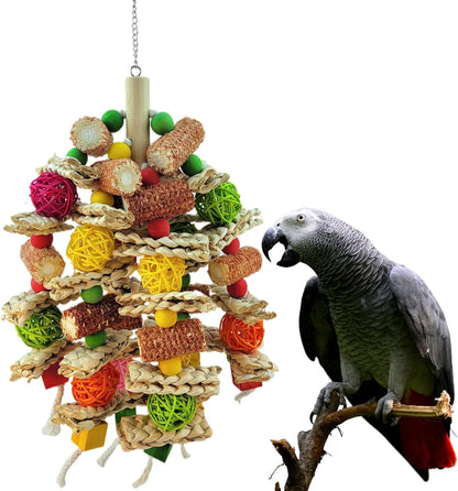 Parrot Toys, Natural Corncob Bird Chew Toys for Small and Medium Macaws, African Grey Parrots, Amazon Parrots Bird Cage
