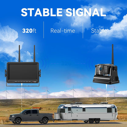 eRapta Magnetic Wireless Backup Camera Kit with HD1080P 7” DVR Monitor, Dual RV/Trailer/Truck/Tractor Cameras Wireless System, No Wiring, 9600mAh Rechargeable Battery, IR Night Vision-ACT702