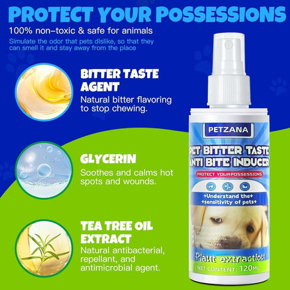 Bitter Apple Spray for Dogs: 100ML Natural Alcohol-Free Bitter Spray for Dogs to Stop Chewing Licking, Deterrent Spray for Puppy Training Protect Furniture, Shoes, Cords Indoor/Outdoor Use (100ML)
