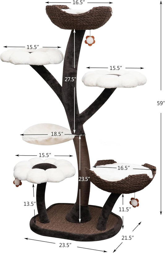 Catry Blossom 59" Flower Cat Tree with Replaceable Flower Perches and Scratching Posts, Handwoven Baskets with Washable Beds, Durable Iron Frame for Large & Multi-Cat Homes