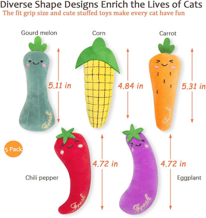 Catnip Cat Toys, Interactive Indoor Cat Nip Toy Kitty Kicker, Dental Kitten Chew Toy, 5 Pack, Vegetable Shape