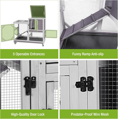 GUTINNEEN 2-Story Rabbit Hutch Indoor Bunny Cage Outdoor Guinea Pig House Wooden Small Animal Cage with Chew-Proof Ramp, Leak-Proof Tray, Lockable Wheels for 2-4 Rabbits, Guinea Pigs (Grey)