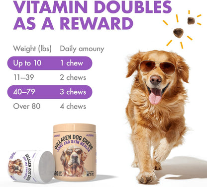 Collagen Dog Chews for Joint & Skin Health 120 Soft Chews All Breeds Mobility, Cartilage Repair & Pain Relief Hip & Joint Skin Coat Anti-inflammatory Support Eggshell Membrane Senior & Adult Dogs