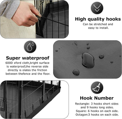 PJYuCien Rectangle Dog Playpen Bottom Pad - Fits 8 Panels 32" Width Metal Dog Pen -64"x64" Size 600D Oxford Cloth Waterproof Playpen Bottom Pad (Note: No Playpen)