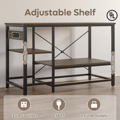 55 Gallon Fish Tank Stand with Charging Station, 49.2x13.8 Metal Aquarium Stand with 3-Tiers Adjustable Storage Shelves, 6-Legs Reptile Terrarium Stand, 700 LBs