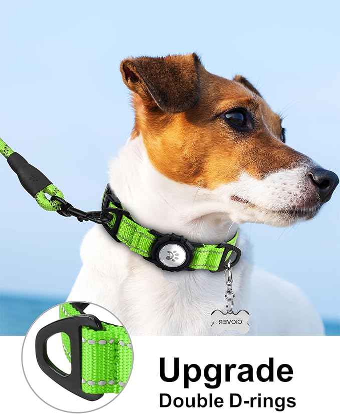 TagME Airtag Dog Collar,Waterproof Reflective Pet Collar with Airtag Holder,Soft Padded and Double D-Rings for Small Dogs,Green