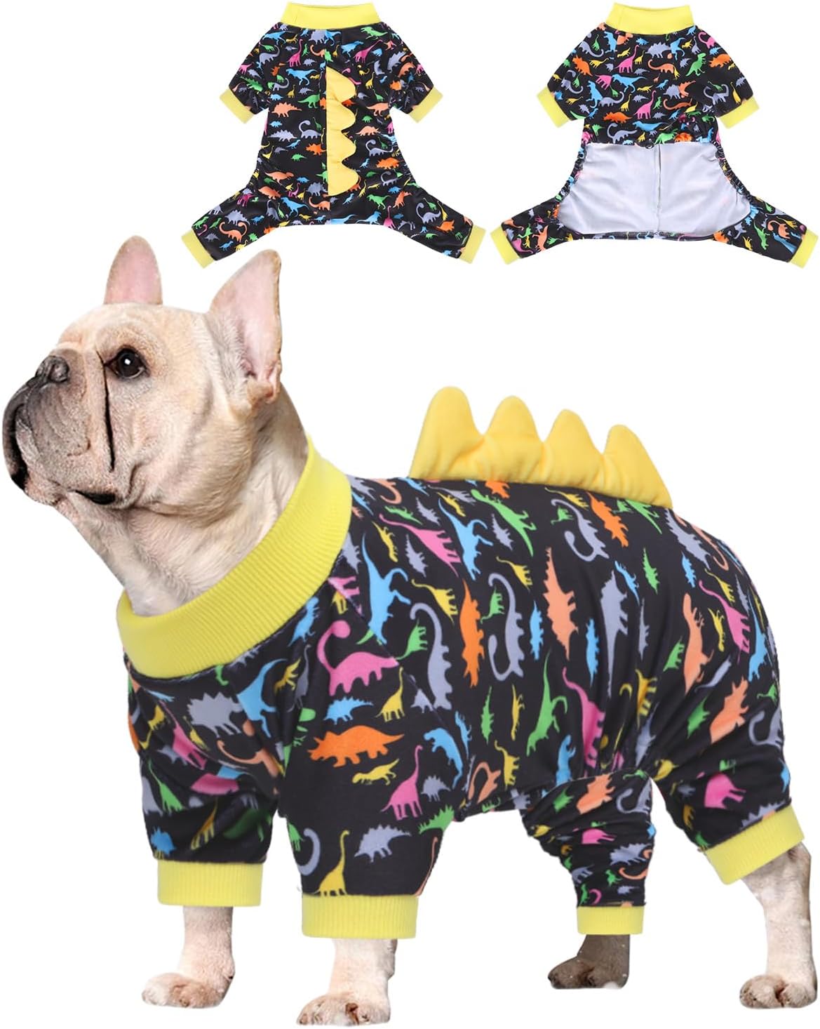 CuteBone Dinosaur Costume Dog Pajamas, Stretchy Spandex Crystal Velvet Sleepwear Coat for Small Dogs, Soft & Warm Pet Outfit Clothes for Cold Weather, Cozy Pullover Design COSP01M