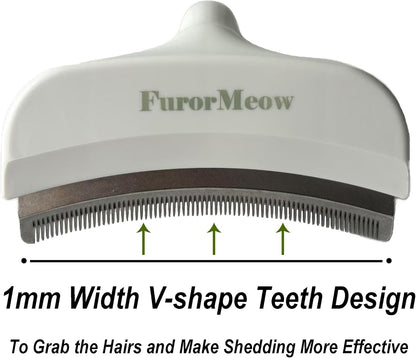 Pet Deshedding Tool with Curve Blade, Cat Grooming Brush, Tight V-shaped Teeth Shedding Comb for Cats and Dogs (White, Large)