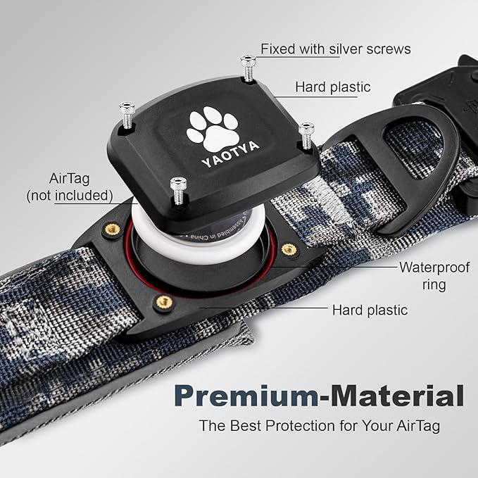 2026 Upgrade Dog Collar with IPX8 Waterproof AirTag Holder,Military Tactical Handle and Ultra-Durable Metal Buckle/Night Reflective,GPS Collar for Medium to Large Dogs (Camouflage Grey/L)