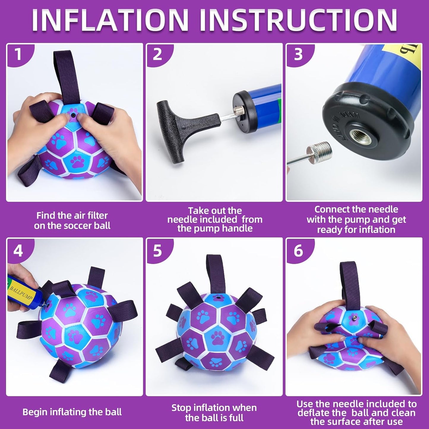 QDAN Dog Ropes Toys Soccer Ball with Straps, Puppy Birthday Gifts, Tug of Toy, Water Toy, Durable Balls for Dogs, Medium Small Breed, 6 Inch