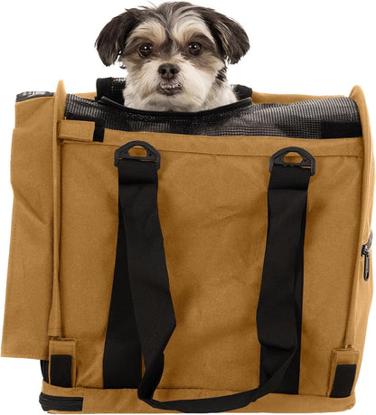 SturdiBag Pro 2.0 Pet Travel Carrier for Cats and Dogs | Soft Sided Pet Carrier Bag with Safety Clips and Seatbelt Straps for Airplane or Car Travel | Cube, Earthy Tan - Pawvie