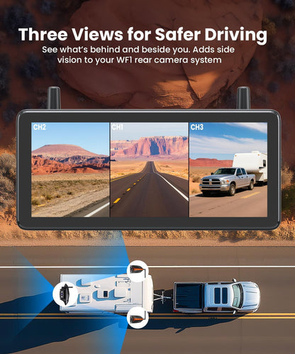 AUTO-VOX RV Backup Camera Wireless System: Left/Right Side Cameras, Adjustable Angle with IR Night Vision, IP69K Waterproof, Works Only with WF1, for Class A/B/C Motorhome, 5th Wheel, Travel Trailer