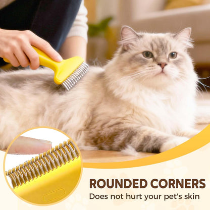 Pet Grooming Brush, 2025 New Self Cleaning Metal Comb, Detangling and Dematting Long, Matted Fur on Cats and Dogs, Easy to Remove Loose Undercoat, One Click Removal (Yellow)