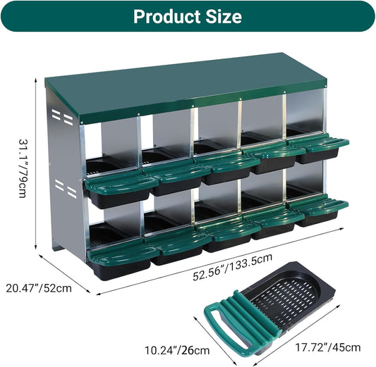 Chicken Nesting Box, 10 Hole 2 Layer Hen Nest Boxes, Roll Away Eggs Laying Boxes,Cleanable Pull Out Hen Roosting Boxes