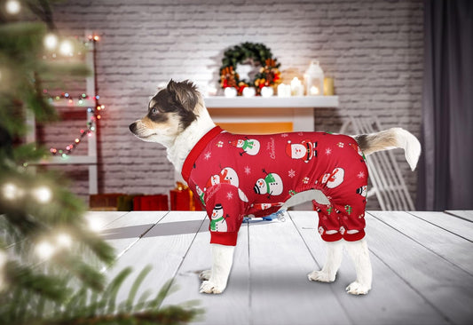 Dog Christmas Pajamas Snowman Pet Clothes Costumes Pjs Stretchy Funny Pet Costumes Outfit Dog Pajamas for Small Medium Dogs(S/M)