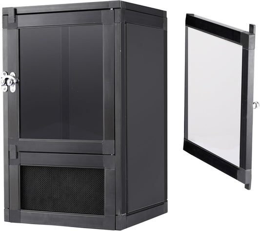8" x 8" x 12" Small Reptile Cage Hatching Habitat, Screen & Acrylic Doors, Ventilated Terrarium for Lizards, Snakes, Frogs, Easy Assembly, Two Doors