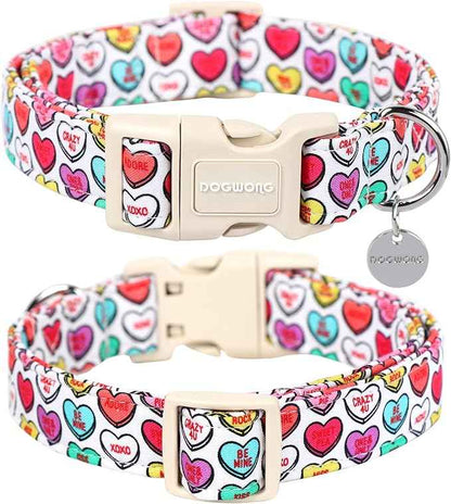 DOGWONG Valentine's Dog Collar, Adjustable Durable Heart Candy Dog Collar Cute Dog Collar for Small Medium Dogs
